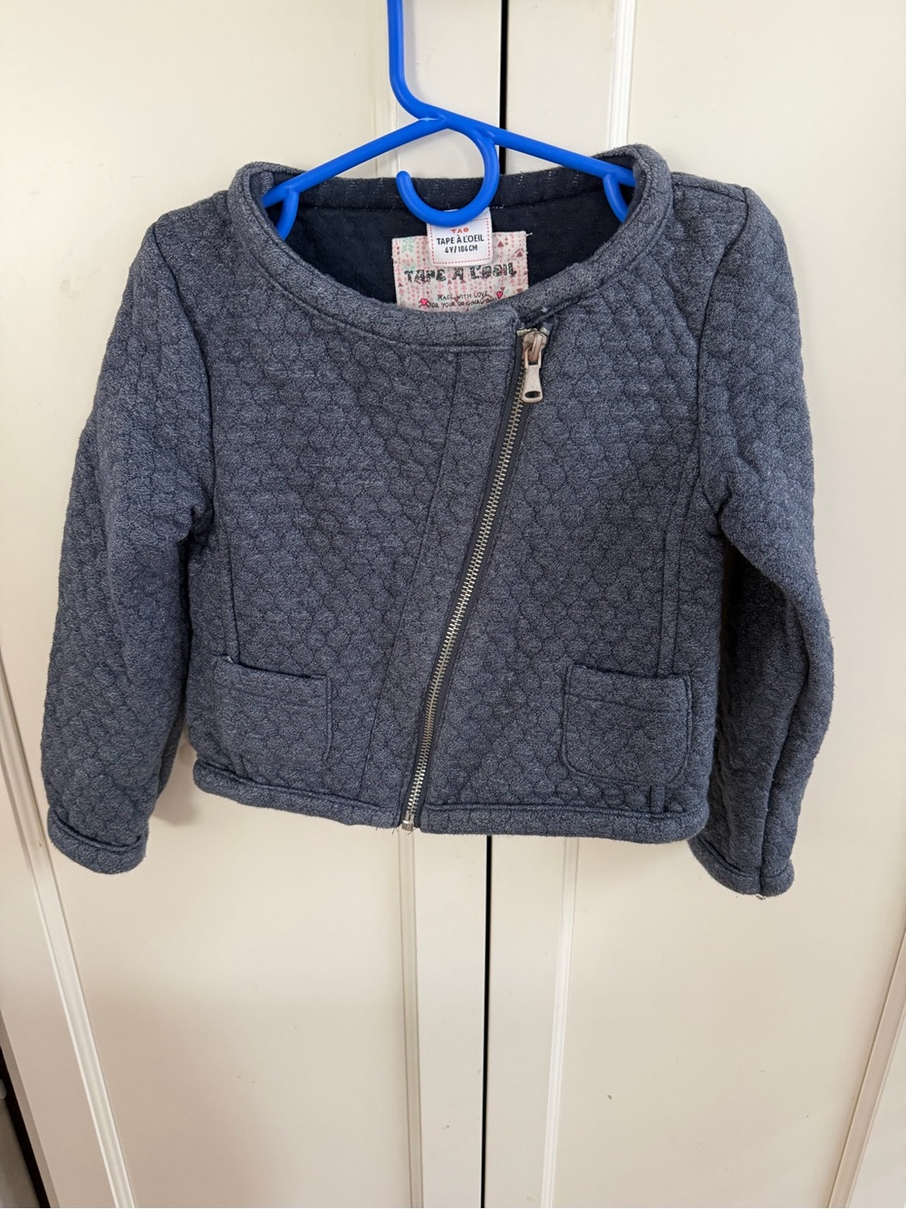 Tape a L’oeil 4t Girls' Quilted Asymmetrical Zip Jacket — blue Gray